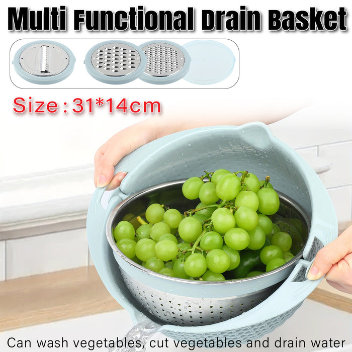 Stainless Steel Drainer Basket With Double Layer Blue