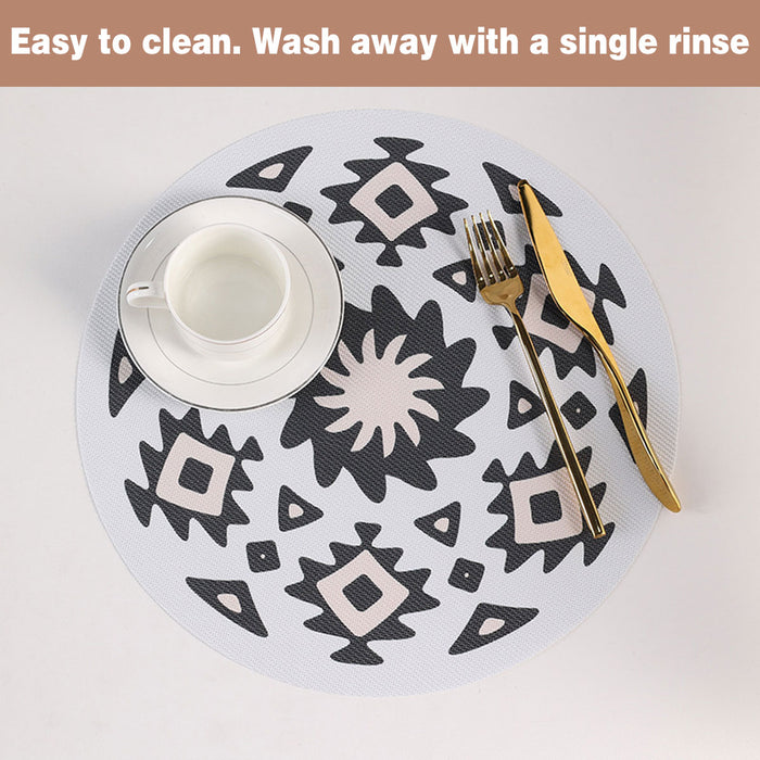 4PCS Round Bohemian Printed Waterproof PVC Dining Placemats
