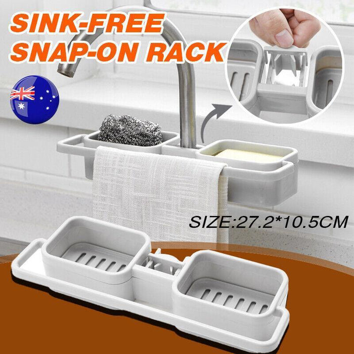 Faucet Mounted Kitchen Sink Drainer Rack, Adjustable Storage for Sponge and Soap