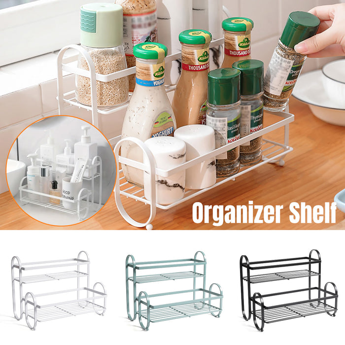 Double Shelf Iron Storage Rack Carbon Steel Countertop Organiser