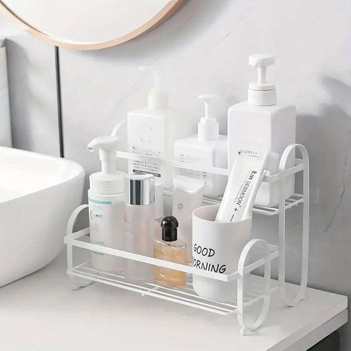 Double Shelf Iron Storage Rack Carbon Steel Countertop Organiser