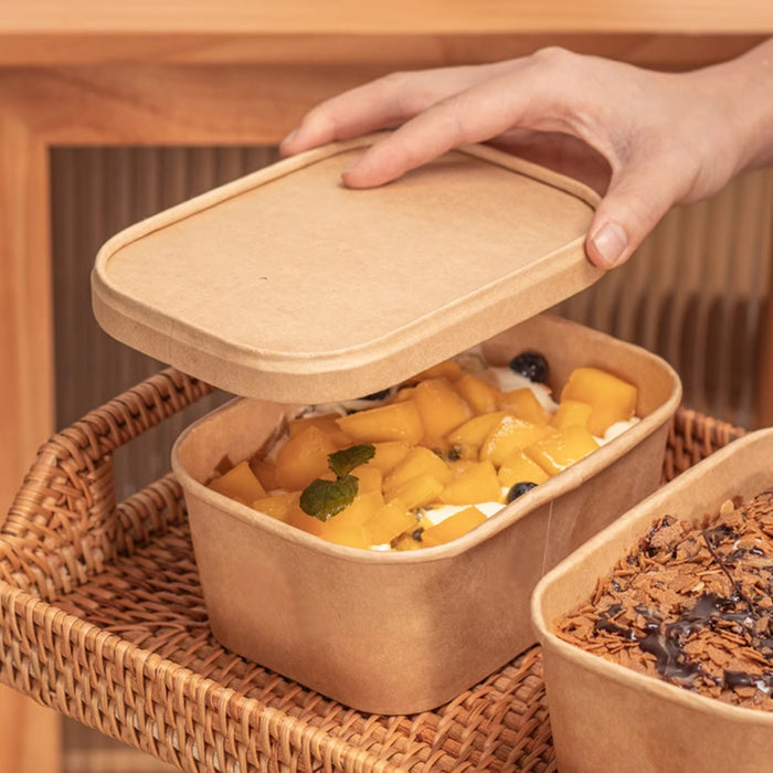 50 Pcs Kraft Paper Lunch Boxes with Lids Microwave Freezer Safe 580-1000 ml