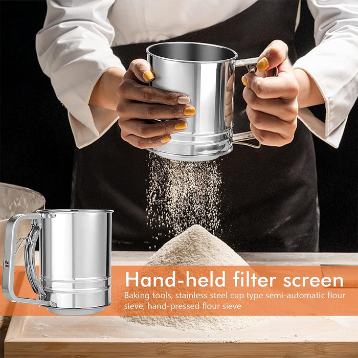 Stainless Steel Handheld Flour Sifter with Double-Layer Mesh for Baking