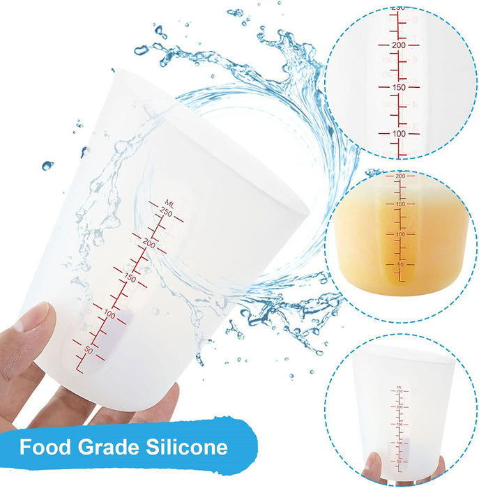 3 Pcs Silicone Measuring Cups White Double Scale 125ml 250ml 500ml