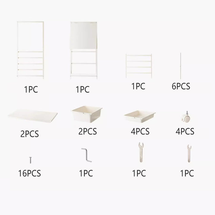 Movable Multilayer Side Table with Foldable Extension and Drawers