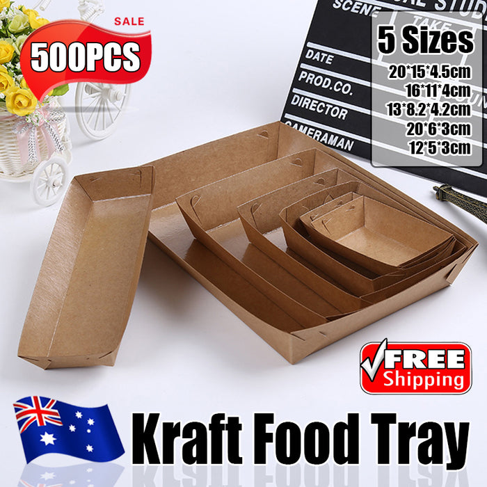 500PCS Kraft Cardboard Food Disposable Tray Brown Party Chips Takeaway Container