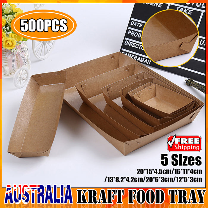 500PCS Kraft Cardboard Food Disposable Tray Brown Party Chips Takeaway Container