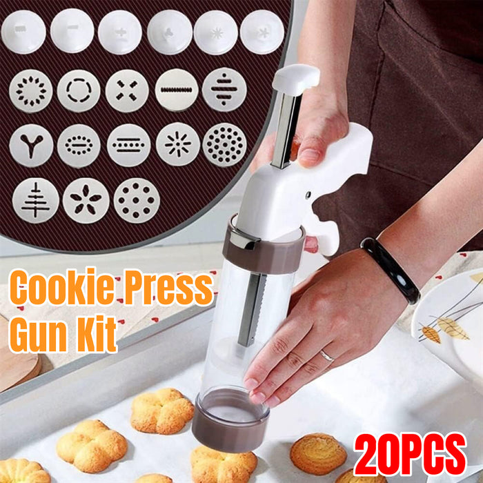 20 Pcs Manual Cookie Press Kit with 6 Nozzles and 13 Stamps