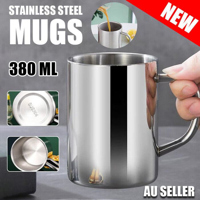 2Pcs Stainless Steel Coffee Mugs Double Wall Insulated 380ml