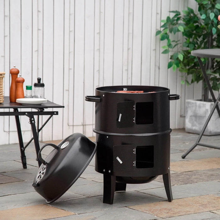 EW 3-in-1 Portable Charcoal Smoker BBQ Grill Powder-Coated Steel 40 x 80 cm