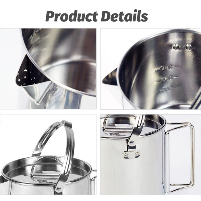 1.2L Stainless Steel Camping Kettle with Lid for Hiking Picnic