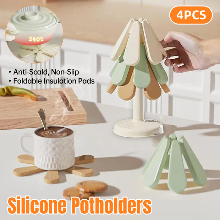 3PCS Foldable Silicone Pot Coaster Set With Stand