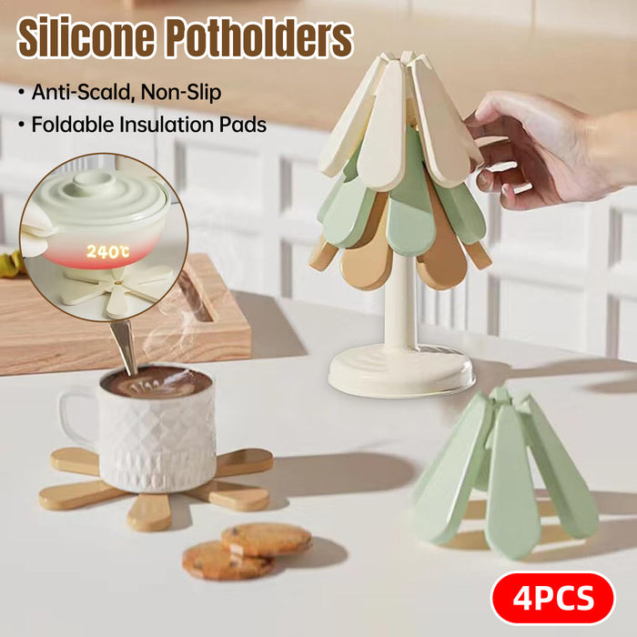 3PCS Foldable Silicone Pot Coaster Set With Stand
