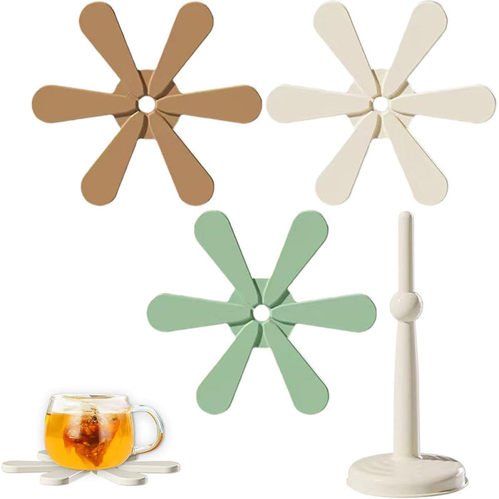 3PCS Foldable Silicone Pot Coaster Set With Stand