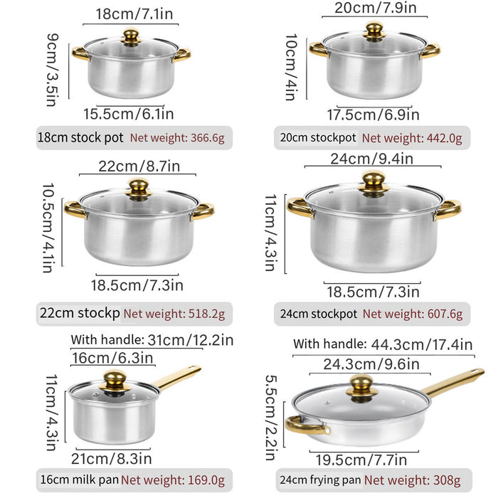 12 Pcs Stainless Steel Cookware Set Non-Stick Pots and Pans
