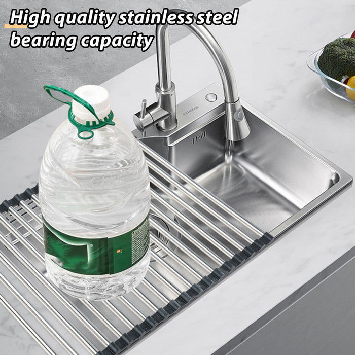 Stainless Steel Folding Sink Draining Rack with Silicone Pad