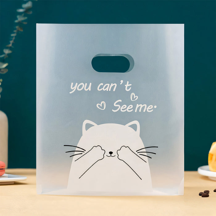 50 Pcs Frosted Plastic Gift Bags with Cat Print Reusable for Party and Wedding