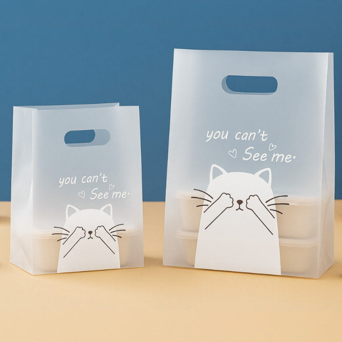 50 Pcs Frosted Plastic Gift Bags with Cat Print Reusable for Party and Wedding
