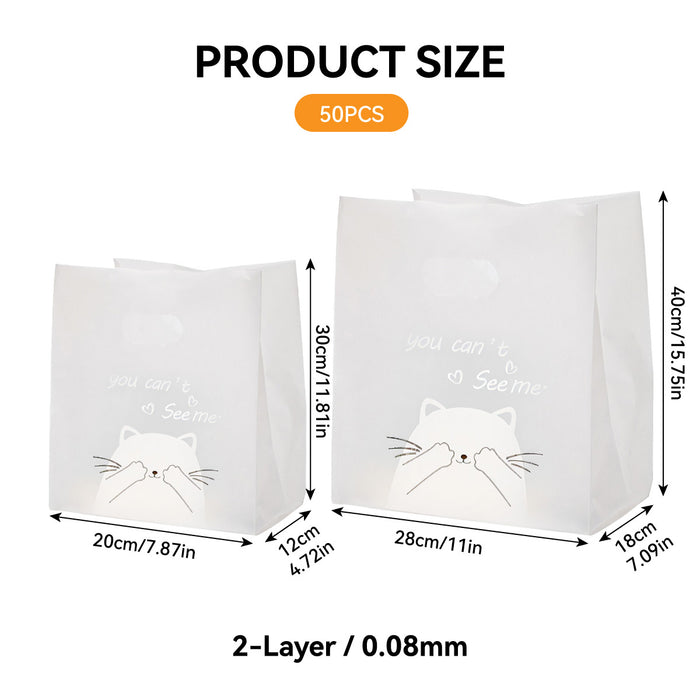 50 Pcs Frosted Plastic Gift Bags with Cat Print Reusable for Party and Wedding