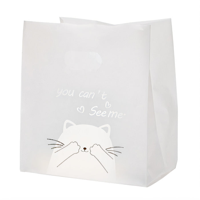 50 Pcs Frosted Plastic Gift Bags with Cat Print Reusable for Party and Wedding