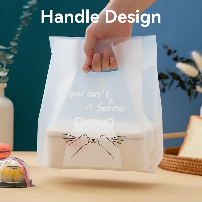 50 Pcs Frosted Plastic Gift Bags with Cat Print Reusable for Party and Wedding