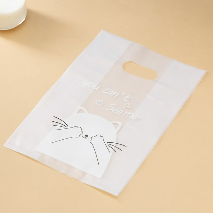 50 Pcs Frosted Plastic Gift Bags with Cat Print Reusable for Party and Wedding