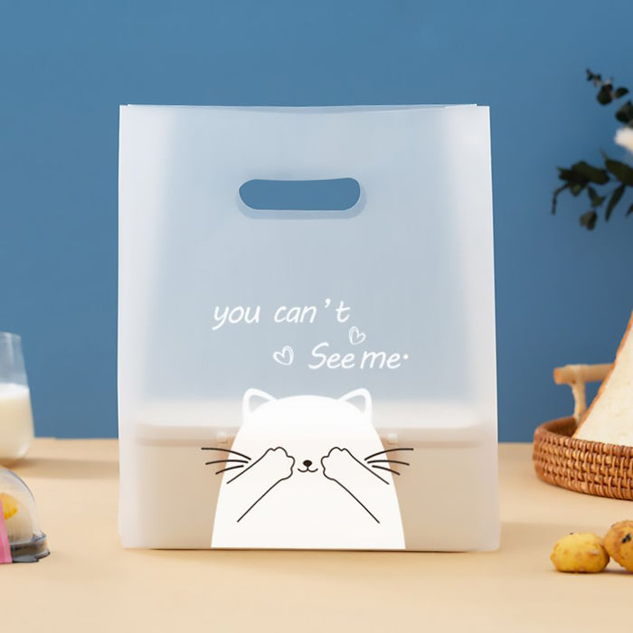 50 Pcs Frosted Plastic Gift Bags with Cat Print Reusable for Party and Wedding