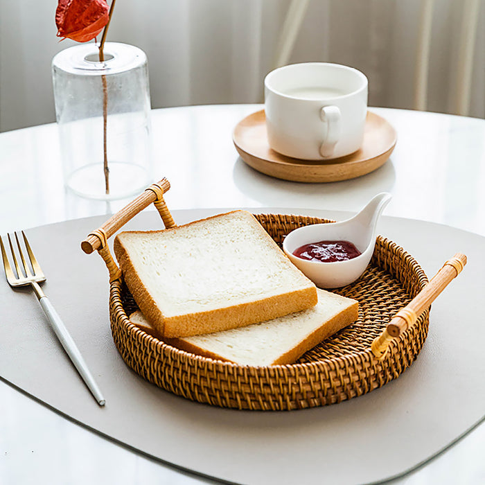 Rattan Woven Snack Basket Round With Handles
