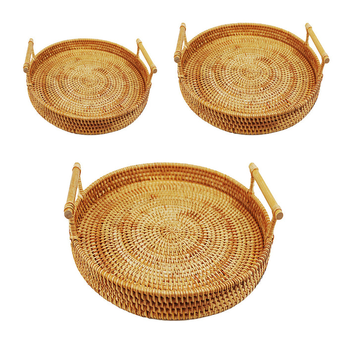 Rattan Woven Snack Basket Round With Handles