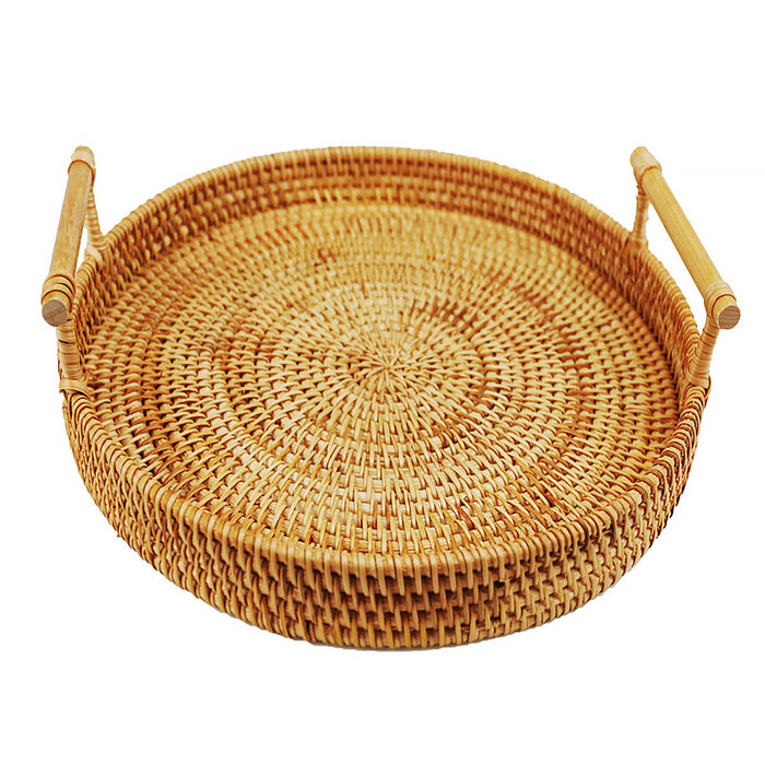 Rattan Woven Snack Basket Round With Handles