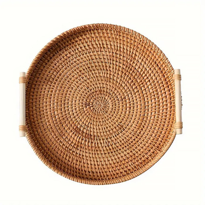 Rattan Woven Snack Basket Round With Handles