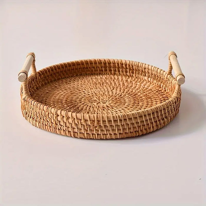 Rattan Woven Snack Basket Round With Handles