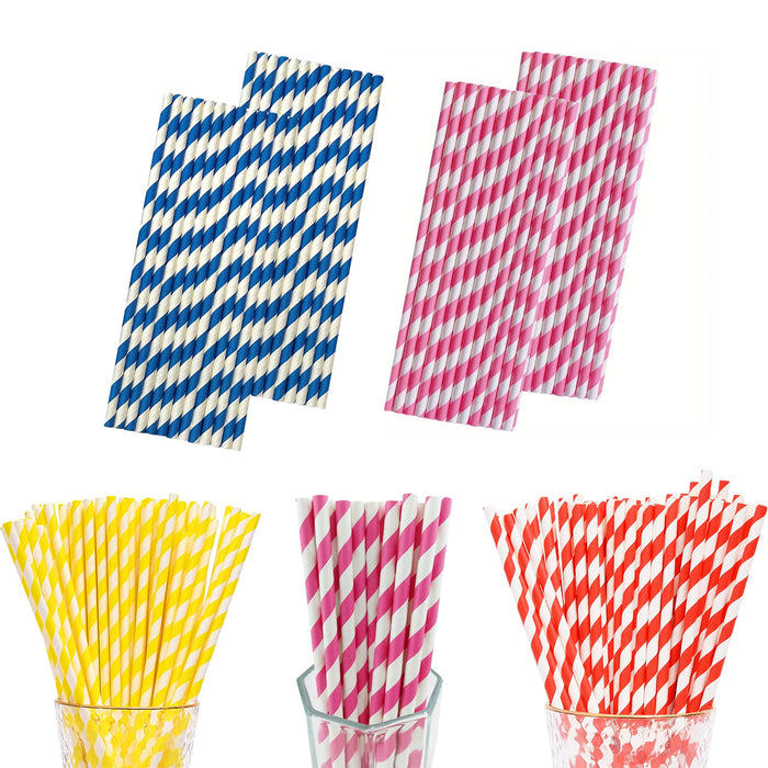 125pcs Biodegradable Paper Straws Mixed Stripe Colours