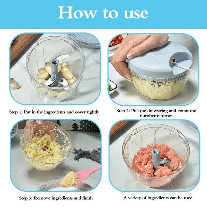 500ml Manual Food Chopper with Pull Handle and Steel Blades