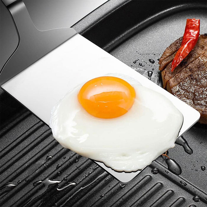 Stainless Steel Cooking Spatula Wide Blade Wooden Handle