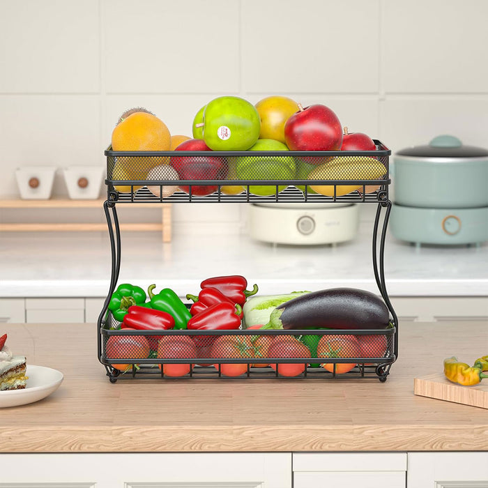 2 Tier Storage Basket Rack Carbon Steel Black 37cm