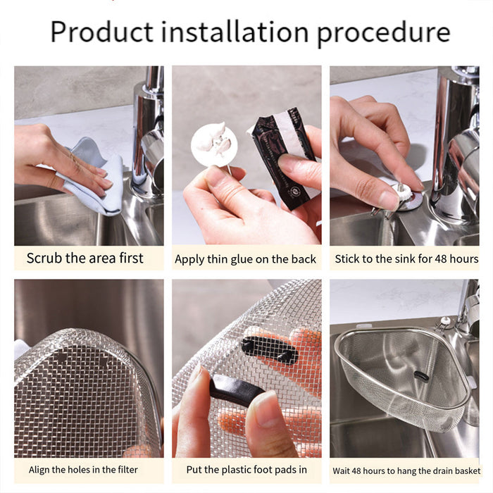 Stainless Steel Triangle Sink Drain Basket Fine Mesh With Suction Cup