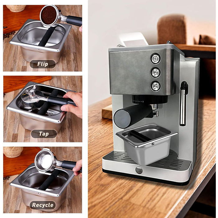 Stainless Steel Coffee Grounds Bucket with Rubber Buffer Rod