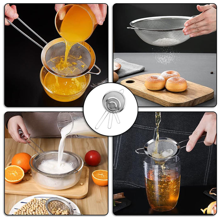 3 Pcs Stainless Steel Flour Sifter Fine Mesh Strainer Set