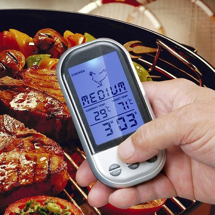 Wireless Remote Cooking Thermometer with Timer, Silver Grey