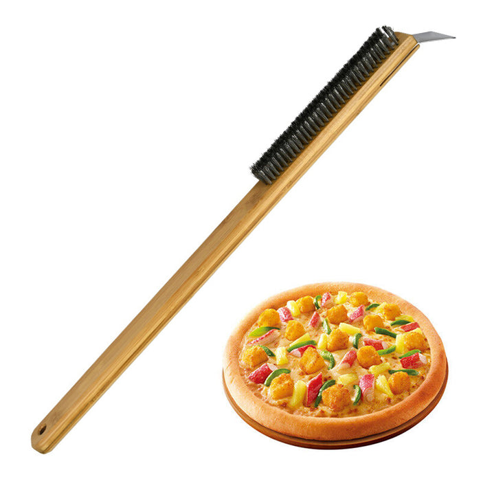 Pizza Oven Cleaning Brush with Scraper Stainless Steel Wire Wood Handle 57.5 cm