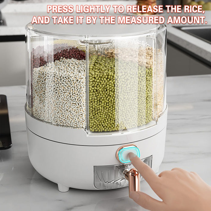 Rotating Rice Storage Container with Button Dispenser