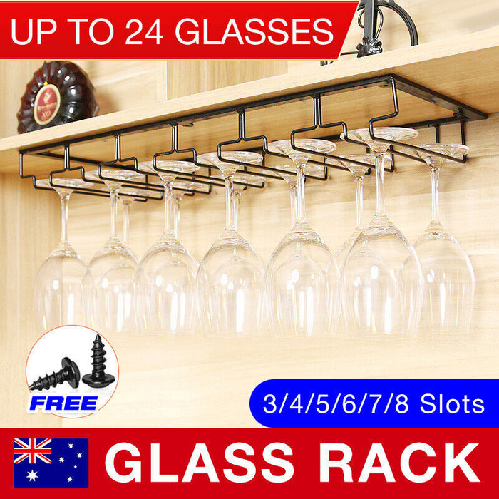 Under-Cabinet Wine Glass Rack Steel Black 3–8 Slots