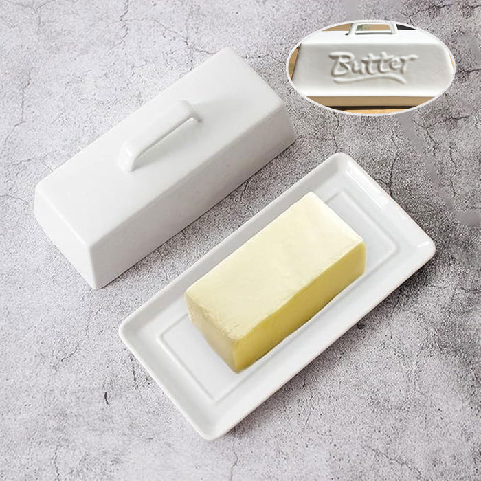 Ceramic Butter Tank with Lid Moisture Proof White 18.5cm