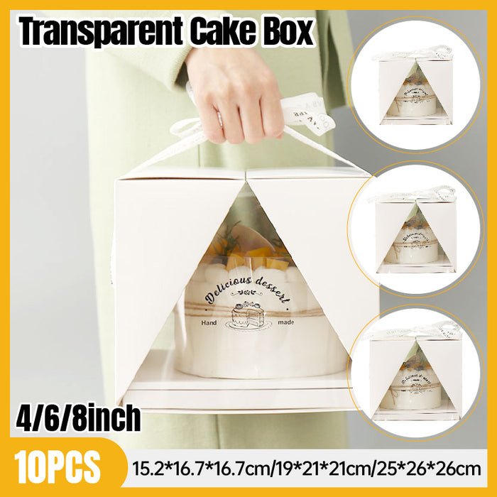 10 Pcs Clear Cake Box with Window and Ribbon 4 6 or 8 Inch