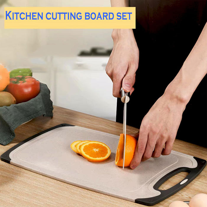 3PCS Wheat Straw Cutting Board Set Non Slip Juice Grooves
