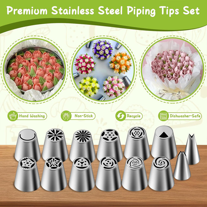 14 Or 32 Pcs Russian Piping Tips Set 430 Steel with 14in Bag