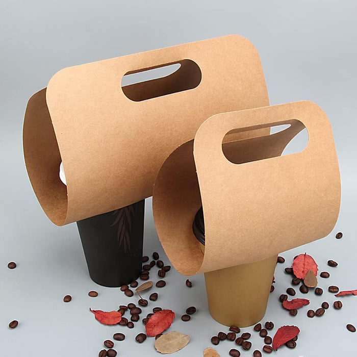 100 Pcs Kraft Paper Cup Holders with Handle for Takeaway Drinks