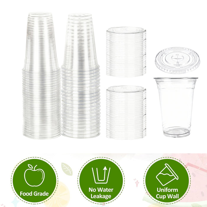 250 Sets Transparent PET Drink Cups With Lids 400ml Leak Proof