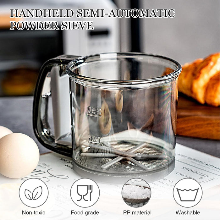Semi-Automatic Handheld Flour Sifter with Fine Mesh for Baking and Straining